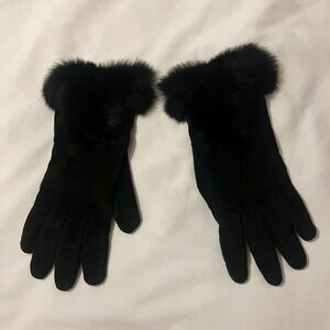 Women's Unbranded Black Leather Fur Cuffed Gloves Size Medium Vintage